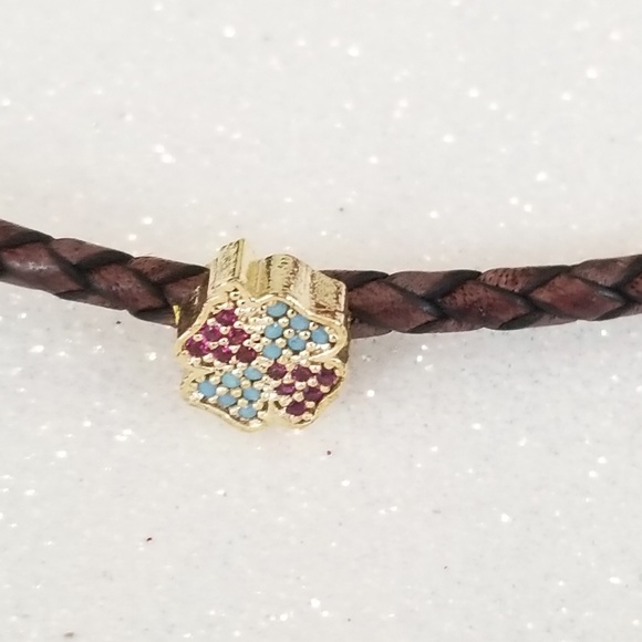 Antique brown leather braided choker necklace - Picture 3 of 7